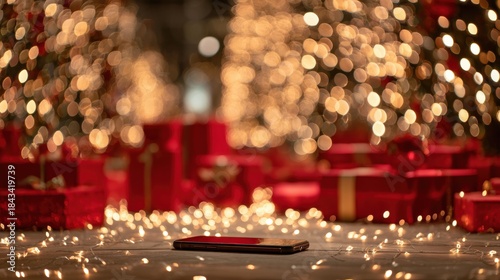 Santa hand holding mobile phone with empty screen in christmas day,holiday shopping online,light background,smartphone,banner sale gifts,Blank white screen,Mockup.