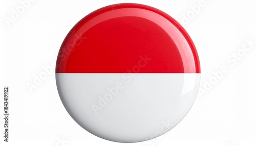 Free Download Glossy Round Button Badge with the Bicolour Flag of Indonesia or Monaco (Red and White) Isolated on White - GFXLoad