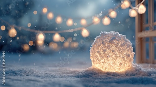 Christmas tree in Glass snow globe on red background, Christmas decorative design with white snowdrift,snowflakes,glow garland,3d decorative garland glow.Xmas Decorations,Vector illustration.