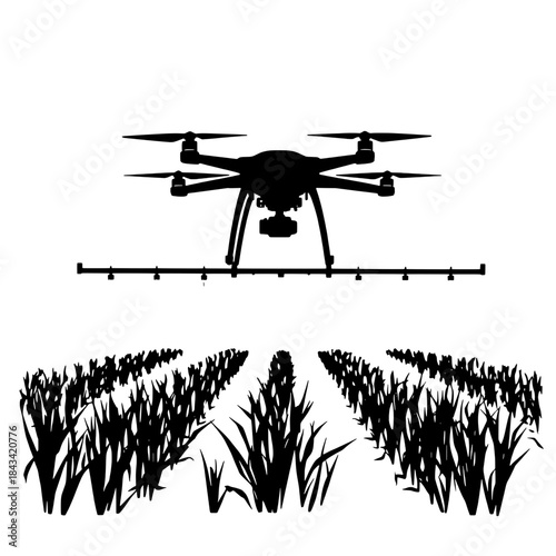 AI-Controlled Agricultural Drone Silhouette Icon