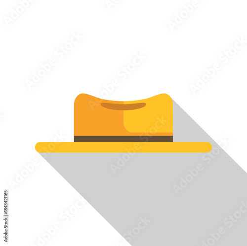 Yellow fedora hat flat design icon casting a long shadow