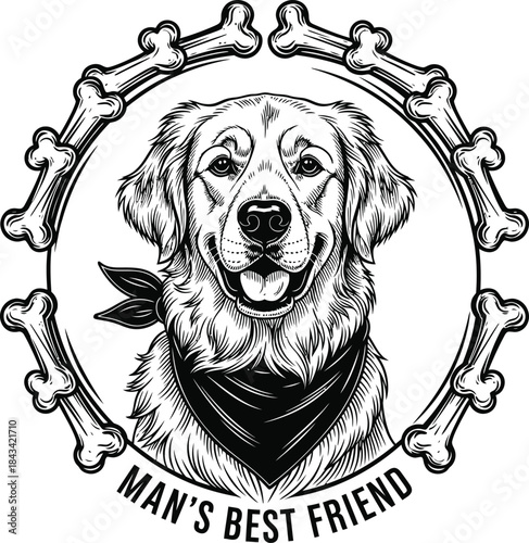 Man's best friend typography with dog head for pet logo design, loyal animal badge, cute puppy emblem and isolated on transparent mammal graphic illustration