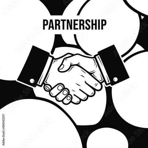Partnership typography with handshake icon for business logo design, corporate deal agreement badge, trust cooperation emblem and isolated on transparent finance graphic illustration
