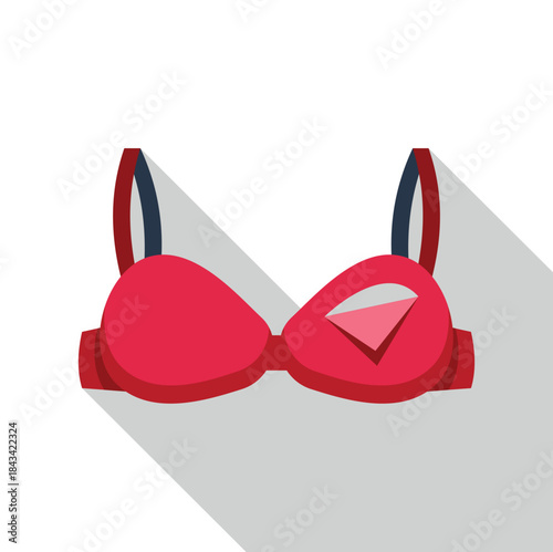 Red bra icon with long shadow effect on white background for web and app design