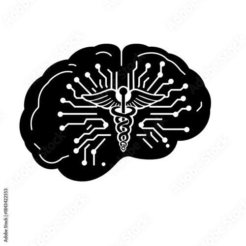 AI Medical Diagnosis Algorithm Silhouette Icon