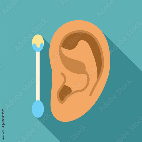 Human ear with a cotton swab for cleaning, illustrating personal hygiene