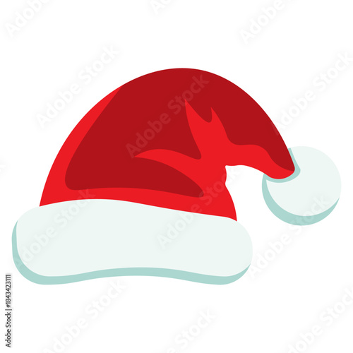 Classic bright red and white festive headwear, adorned with a fluffy pompom, symbolizing the joyful spirit of holiday celebrations and winter traditions, isolated on a clean background