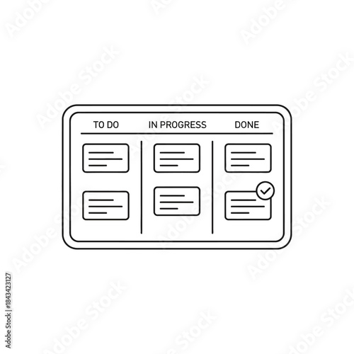 Kanban Board: A modern, minimalist illustration captures the essence of efficient project management using a kanban board, symbolizing workflow, organization, and task tracking.