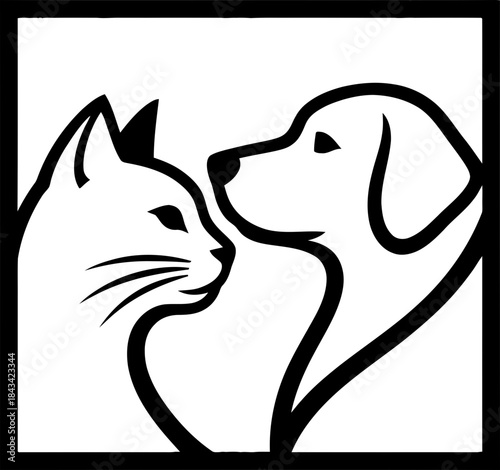 Cat and dog icon showing a black silhouette of a pet animal head. Simple illustration for pet shop, veterinary clinic, animal shelter