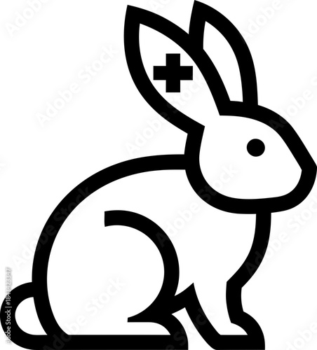 Cruelty free sign with rabbit symbol on white background. Animal friendly product and cosmetic concept. Simple line vector icon for label, badge, sticker