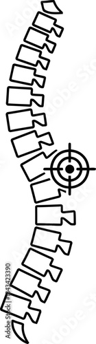 Human spine with target symbol icon. Back pain or injury concept. Health and medical sign. Vector illustration for clinic, diagnostic center