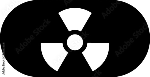 Black nuclear radiation symbol icon on oval background. Warning sign. Hazard concept. Danger alert. Vector illustration for web, button, app, UI