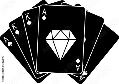 Playing card depicting a diamond with a king and an ace card in the background, gamble concept, vector illustration for casino game design