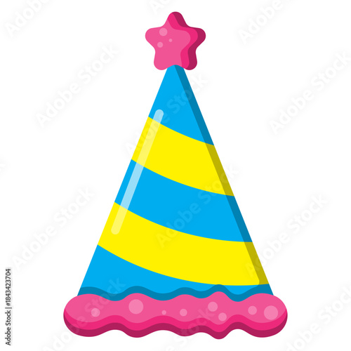Brightly Colored Party Hat with Star Decoration and Wavy Trim, Perfect for Celebrations and Festivities