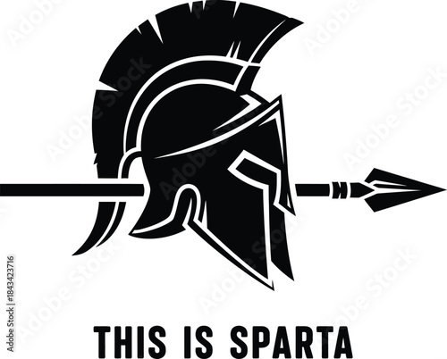 Tableau sur toile This is sparta typography with warrior helmet for history logo, ancient greek fi