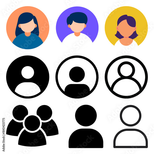 people icons set - User Avatar and Profile Icon Set - People Characters Illustration