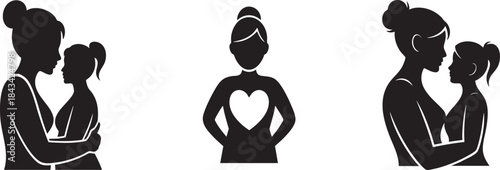 Three Silhouettes of Women with Heart Symbol love family