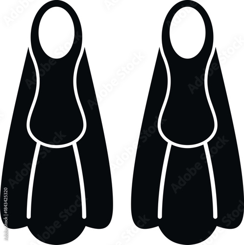 Pair of black flippers for swimming and diving on a white background