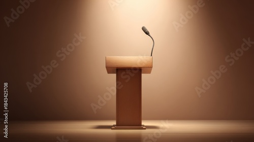 Wooden Podium with Microphone Ready for Presentation