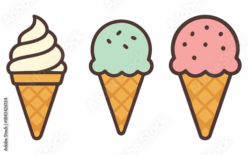 Cute cartoon illustration of an ice cream cone.