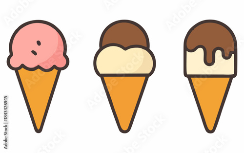 Cute cartoon illustration of an ice cream cone.
