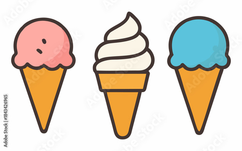Cute cartoon illustration of an ice cream cone.