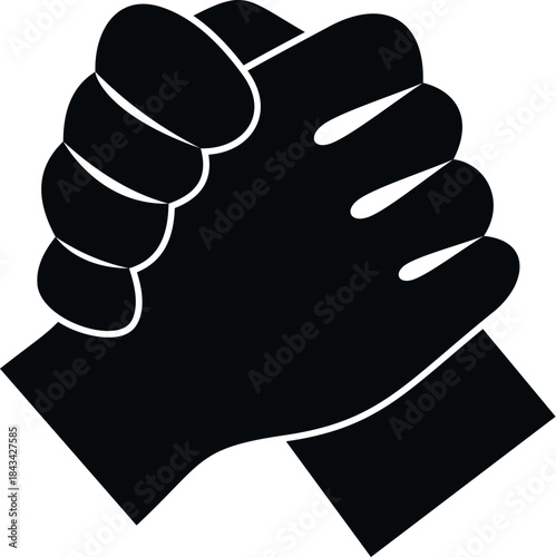 Two hands clasped tightly, symbolizing solidarity, partnership, and successful completion of a deal