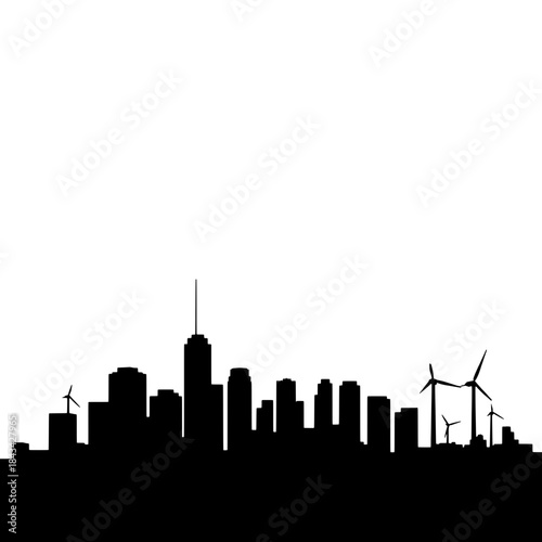 City Skyline Silhouette with Wind Turbines