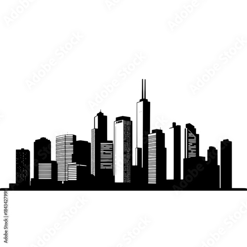 Cityscape with Vertical Farms Silhouette Skyline