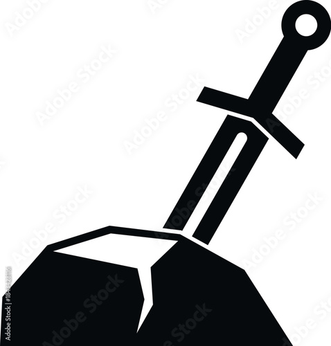 Sword sticking out of a stone, representing a challenge, legend, and destiny