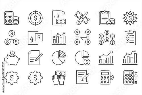 Finance and Accounting Line Icons for Business Dashboards