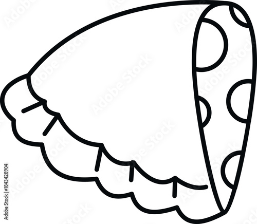 Baby bonnet drawing showing polka dots on fabric and ruffles on the edge