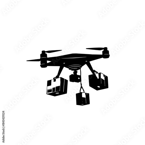 Drone Delivering Multiple Packages Silhouette