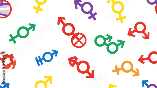 Diverse Gender and Sexuality Symbols Seamless Pattern on White Background