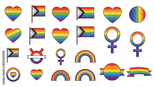 LGBTQ Pride Rainbow Symbols and Flags Collection, Vector Icons for Diversity and Inclusion