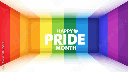 Happy Pride Month Celebration with Rainbow Colors and Geometric Perspective