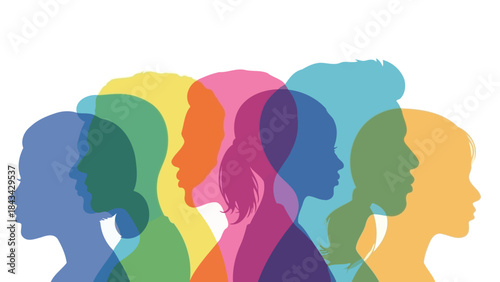 Diverse Group of Colorful Silhouettes in Profile - Concept of Diversity and Unity