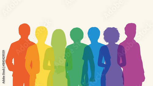 Diverse Group of People Silhouettes in Rainbow Colors Representing Unity and Inclusion