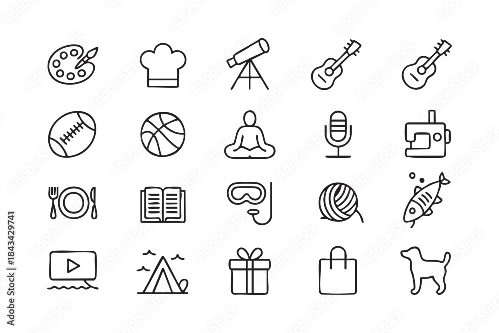 Fototapeta premium Hobby and Lifestyle Icons for Leisure and Everyday Activities
