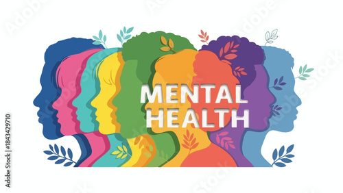 Diverse People Silhouettes in a Row Representing Mental Health Awareness