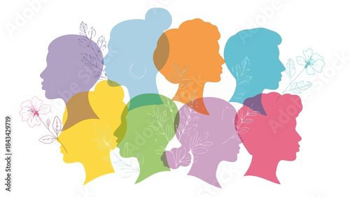Diverse Women Silhouettes in Vibrant Colors Representing Unity and Empowerment