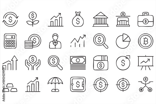 Finance Line Icons for Banking Dashboards and Investment Apps