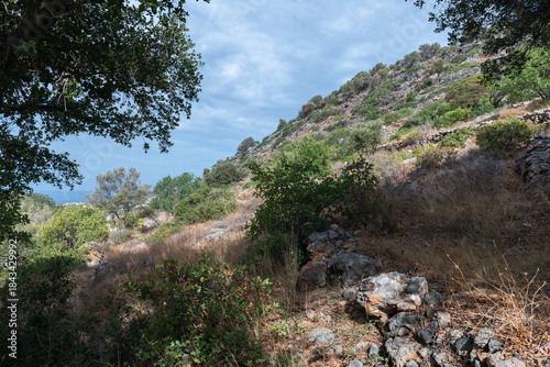 A landscape typical of the mountain slopes of the Lasithi plateau on the Greek island of Crete