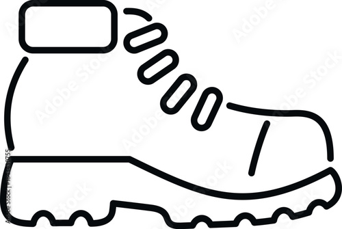 Outdoor hiking boot outline vector icon for mountain trekking and adventure