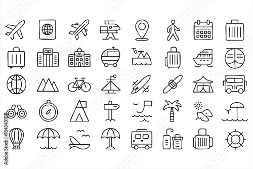 Travel and Transport Icons for Tourism and Booking Platforms