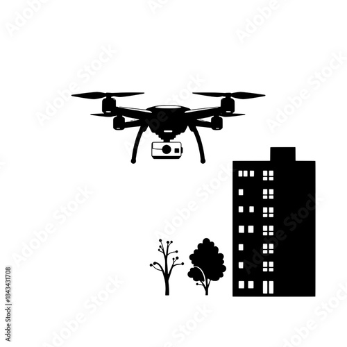 Drone Delivering to Apartment Building Silhouette