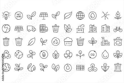 Net Zero Line Icons for Environmental Analytics Interfaces