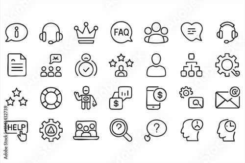 Customer Support Line Icons for Helpdesk and CRM Dashboards