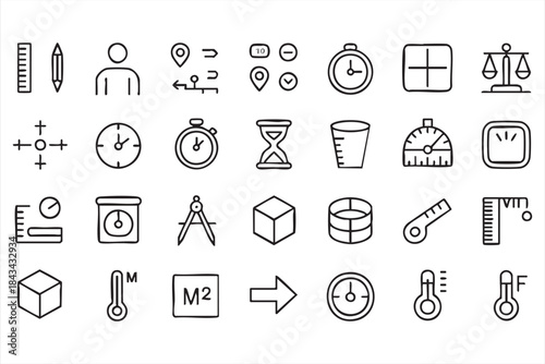 Thin Line Measurement Icons for UI Design and Engineering Software