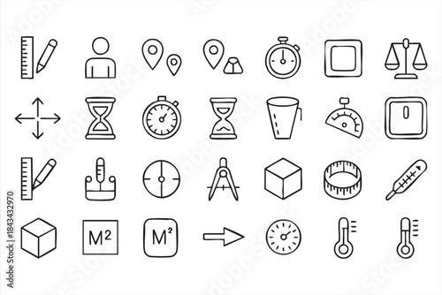 Outline Tool and Measurement Icons for Web and App Interfaces